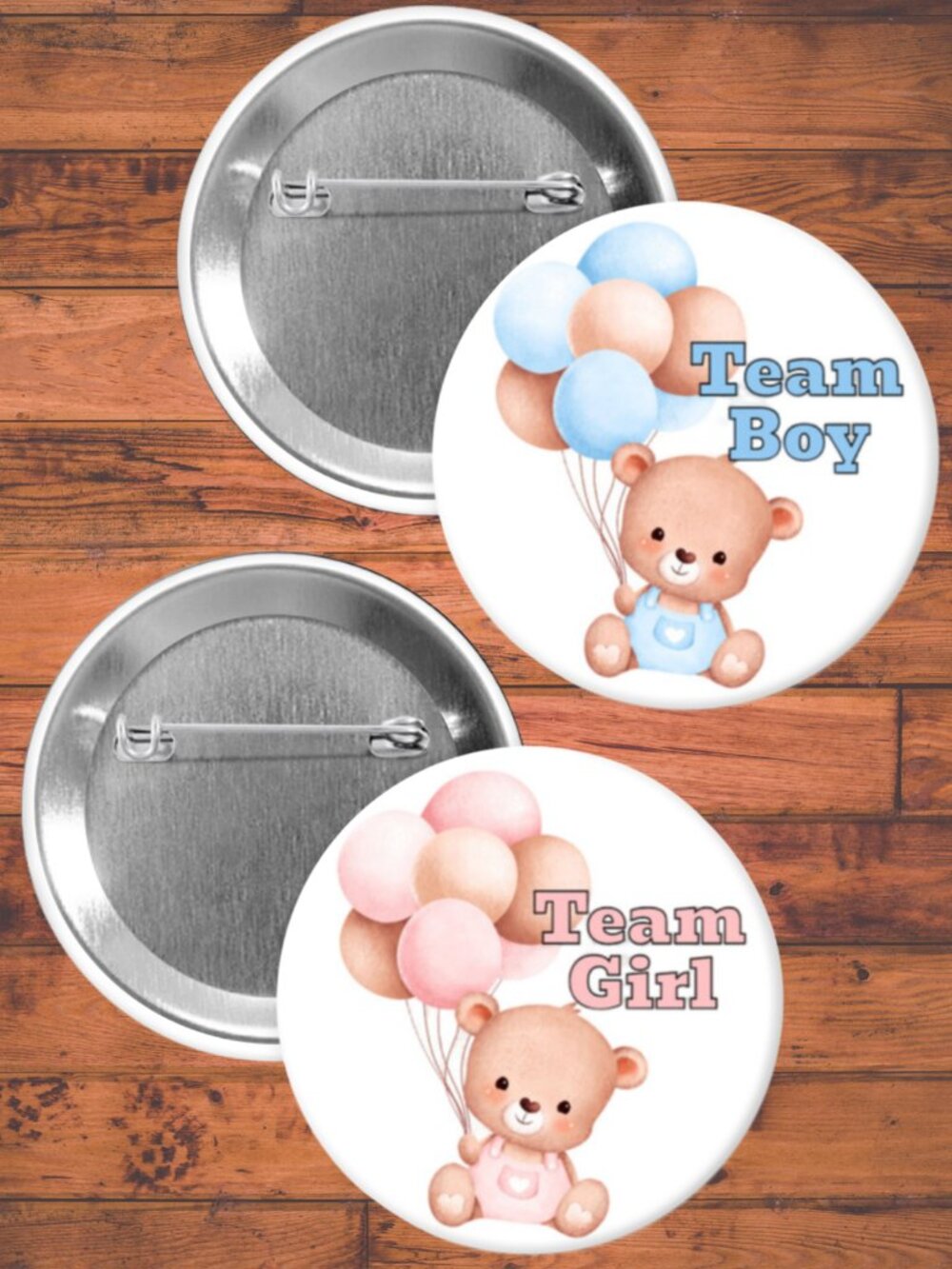 Baby Bear Balloons Gender Reveal Party Favors, Pin Back Buttons, Baby Shower